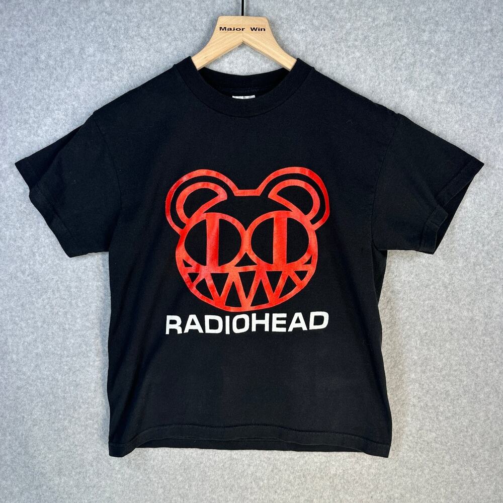 Vintage Y2K Radiohead Rare Kid A Concert Shirt Black Large Band Logo Graphic Tee